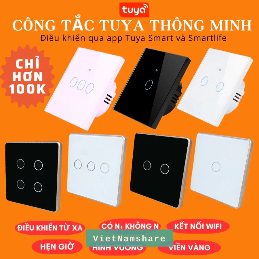 Công Tắc Thông Minh Wifi Tuya Smartlife 1,2,3,4 Nút Có RF433 Cảm Ứng, Hẹn Giờ Điều Khiển Từ Xa Cao Cấp Chữ Nhật