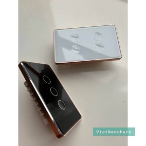 Công Tắc Thông Minh Tuya Wifi Zigbee Viền Vàng 4 Nút Cảm Ứng Chữ Nhật Điều Khiển Từ Xa Ra Lệnh Giọng Nói